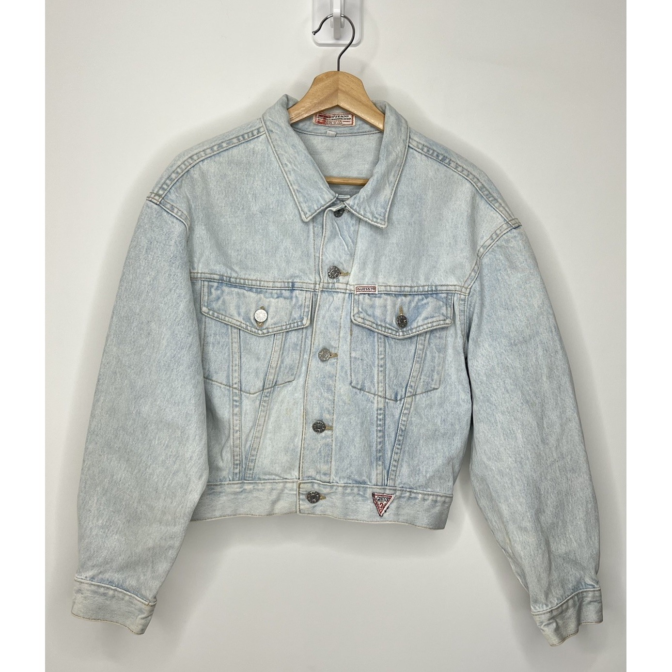 Vtg Guess Georges Marciano Denim Jacket Womens Large Boxy Cropped 80s 90s Retro